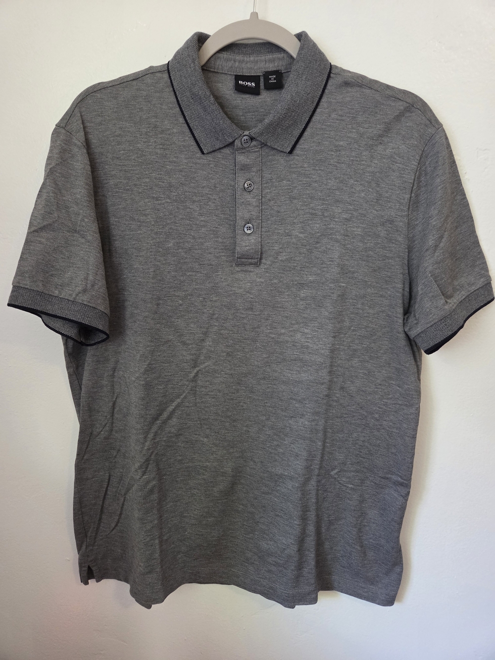 Boss Men's Heather Gray Polo with Contrast Trim